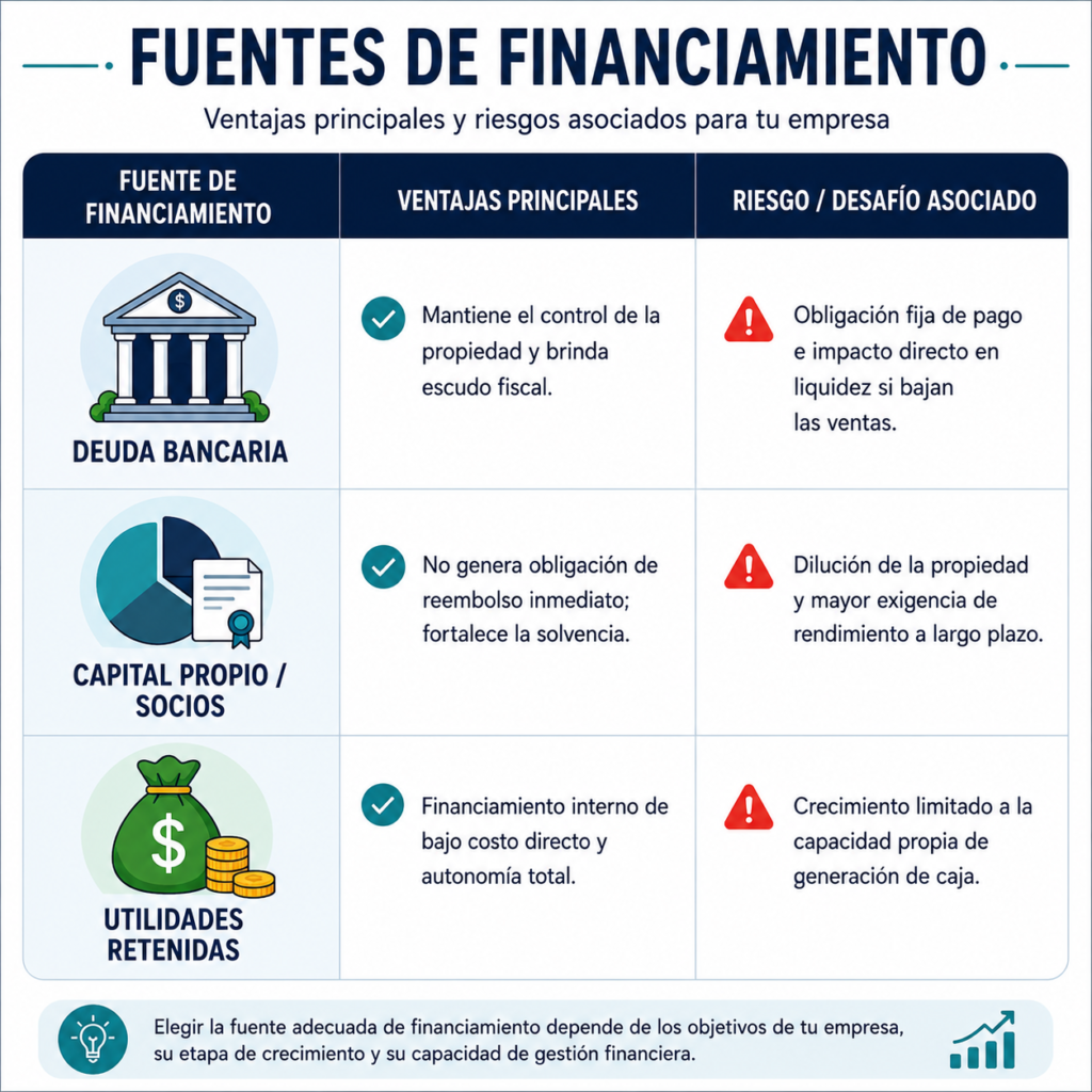 Fuentes de financiamiento - ventajas principales y riesgos asociados a tu empresa